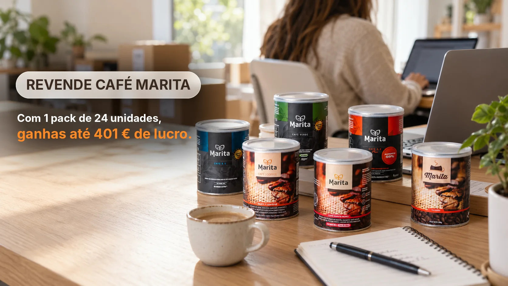 Revende Café Marita: com 1 pack de 24 unidades, ganhas até 401 € de lucro.